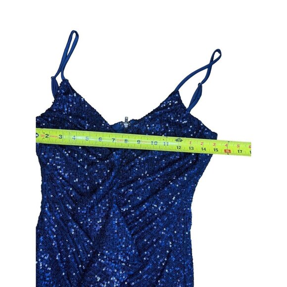 Cefian Blue Sequin Mini Dress With Adjustable Straps & Back Zipper Size M - Picture 3 of 8